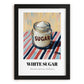 White Sugar – on Striped Tablecloth, Sweetener Still Life, in sleek black frame