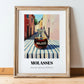 Molasses – Italian Street Café Scene, Sweetener Illustration, in wooden frame leaning on the floor