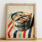 Sardines – on Striped Tablecloth, Canned Food Painting, no-text version framed in wood