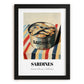 Sardines – on Striped Tablecloth, Canned Food Painting, in sleek black frame