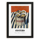 Oysters – on Striped Tablecloth, Canned Food Wall Illustration, in sleek black frame