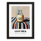 Goat Milk – on Striped Tablecloth, Dairy Art, in sleek black frame