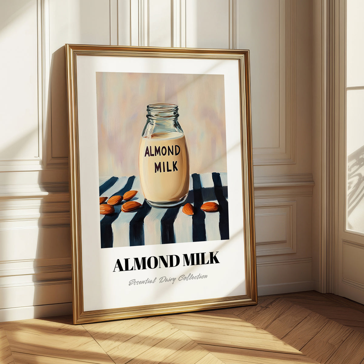 Almond Milk – on Striped Tablecloth, Dairy Painting