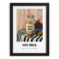 Soy Milk – on Striped Tablecloth, Dairy Wall Poster, in sleek black frame