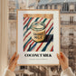 Coconut Milk – on Striped Tablecloth, Dairy Poster, styled in a charming Paris street view