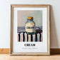 Cream – on Striped Tablecloth, Dairy Print, in wooden frame leaning on the floor