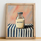Buttermilk – on Striped Tablecloth, Dairy Wall Decor, no-text version framed in wood