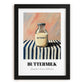 Buttermilk – on Striped Tablecloth, Dairy Wall Decor, in sleek black frame