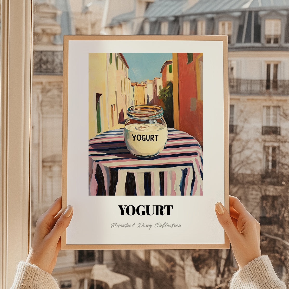 Yogurt – Italian Urban Café Scene, Dairy Still Life, styled in a charming Paris street view