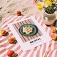 Ricotta – on Striped Tablecloth, Cheese Wall Decor, unframed on coastal sand
