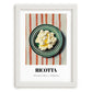 Ricotta – on Striped Tablecloth, Cheese Wall Decor, placed in minimal white frame