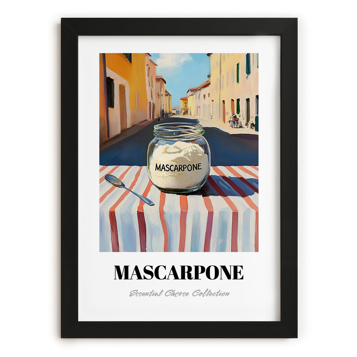 Mascarpone – Italian Outdoor Café Scene, Cheese Poster, in sleek black frame