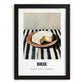 Brie – on Striped Tablecloth, Cheese Illustration, in sleek black frame