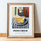 Swiss – Italian Café on the Corner, Cheese Poster, in wooden frame leaning on the floor