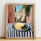 Vegan – Italian Urban Café Scene, Cheese Art, no-text version framed in wood