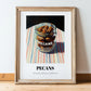 Pecans – on Striped Tablecloth, Nuts Still Life, in wooden frame leaning on the floor