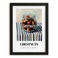 Chestnuts – on Striped Tablecloth, Nuts Print, in sleek black frame