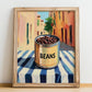 Dark Beans – Italian Urban Café Scene, Canned Vegetables Painting, no-text version framed in wood