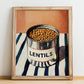 Lentils – on Striped Tablecloth, Canned Vegetables Painting, no-text version framed in wood