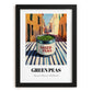 Green Peas – Italian Outdoor Café Scene, Canned Vegetables Wall Art, in sleek black frame