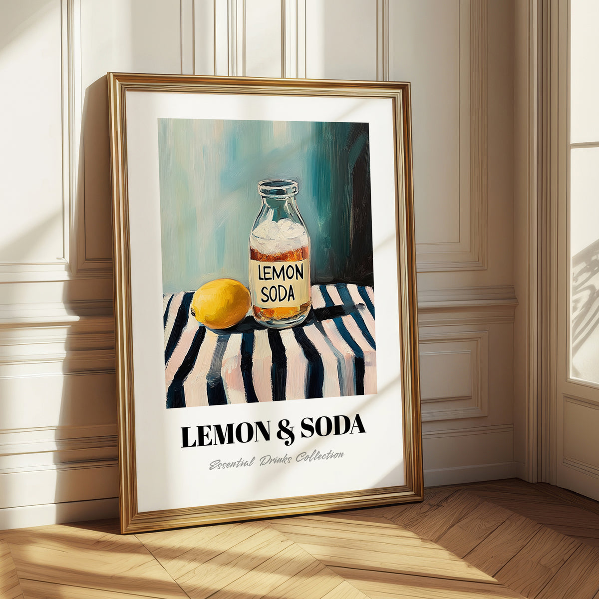Lemon & Soda – on Striped Tablecloth, Lemonade Poster