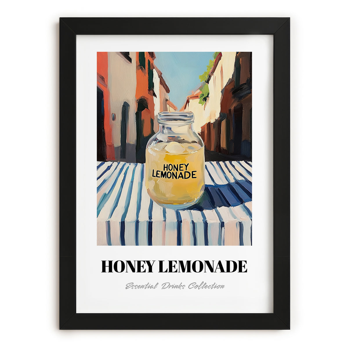 Honey Lemonade – Italian Street Café Scene, Lemonade Still Life, in sleek black frame