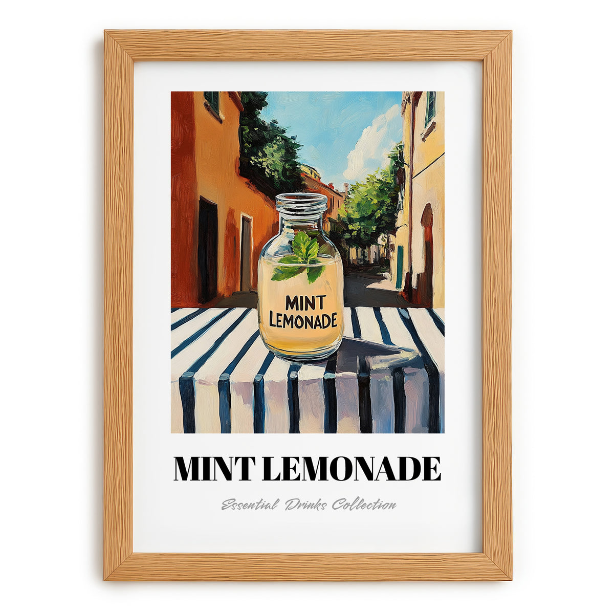 Mint Lemonade – Italian Outdoor Café Scene, Lemonade Still Life, set in oak frame