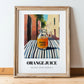 Orange Juice – Italian Urban Café Scene, Lemonade Art, in wooden frame leaning on the floor