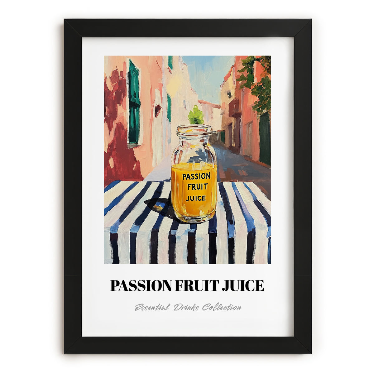 Passion Fruit Juice – Italian Café on the Corner, Lemonade Wall Decor, in sleek black frame