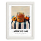 Apricot Jam – on Striped Tablecloth, Jam Wall Print, placed in minimal white frame