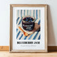 Blueberry Jam – on Striped Tablecloth, Jam Wall Decor, in wooden frame leaning on the floor