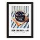 Blueberry Jam – on Striped Tablecloth, Jam Wall Decor, in sleek black frame