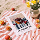 Cranberry Jam – on Striped Tablecloth, Jam Wall Poster, unframed on coastal sand