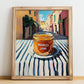 Mango Jam – Italian Street Café Scene, Jam Illustration, no-text version framed in wood