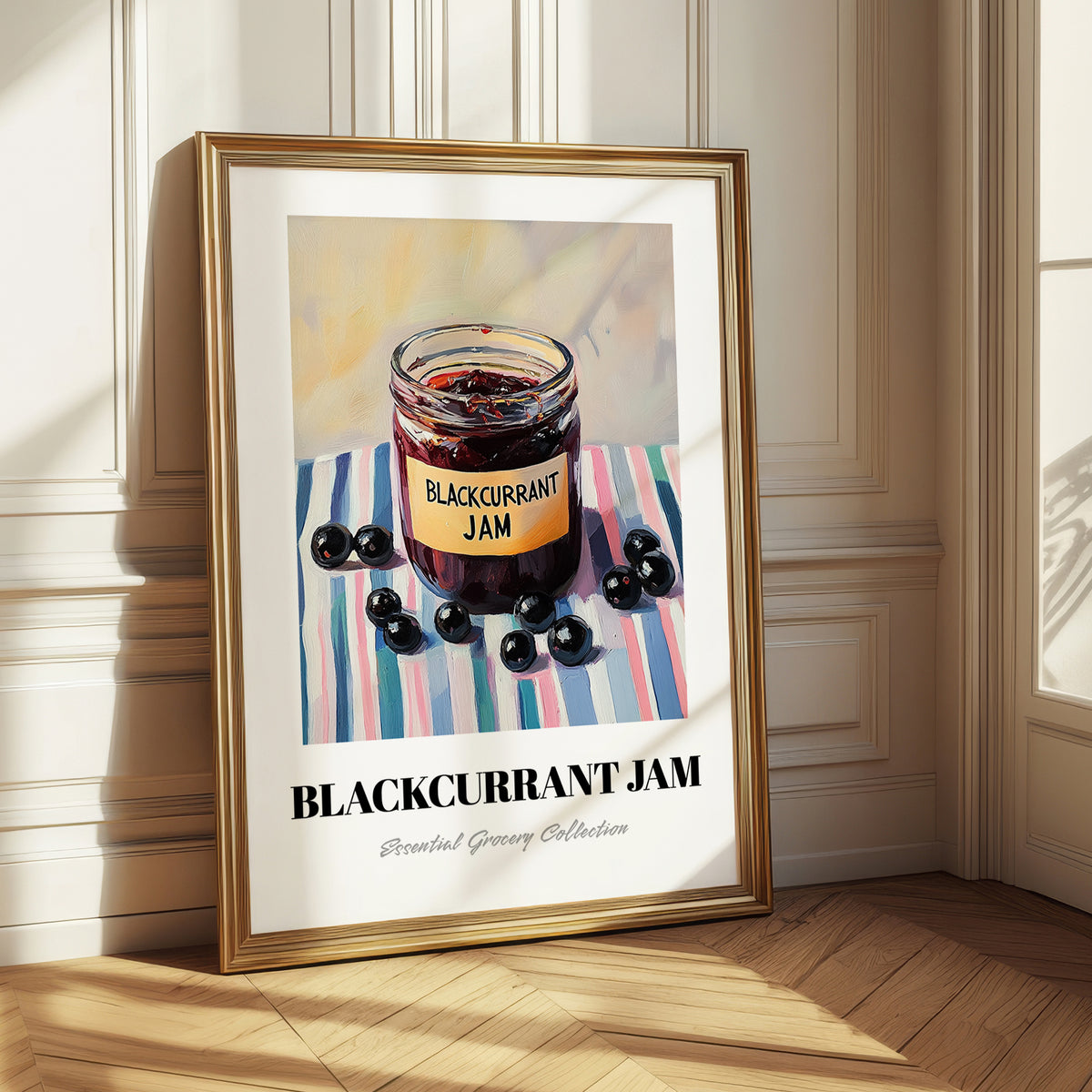 Blackcurrant Jam – on Striped Tablecloth, Jam Wall Decor