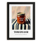 Tomato Jam – on Striped Tablecloth, Jam Painting, in sleek black frame