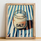 Salt – on Striped Tablecloth, Spices Art, no-text version framed in wood