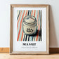 Sea Salt – on Striped Tablecloth, Spices Poster, in wooden frame leaning on the floor