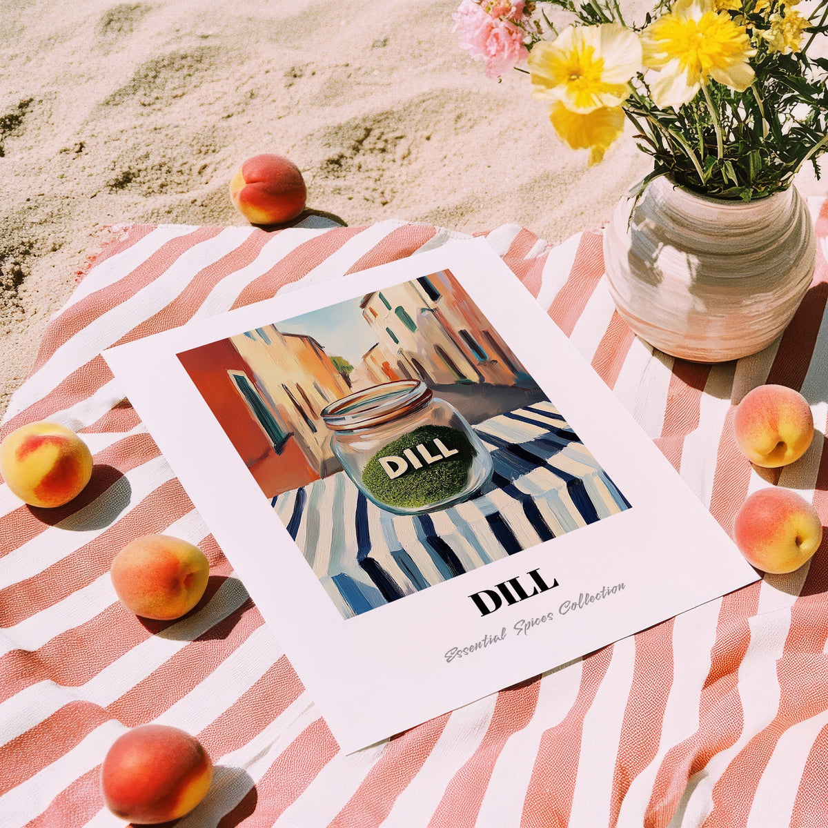 Dill – Italian Café on the Corner, Spices Poster, unframed on coastal sand