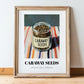 Caraway Seeds – on Striped Tablecloth, Spices Wall Poster, in wooden frame leaning on the floor