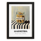 Asafoetida – on Striped Tablecloth, Spices Still Life, in sleek black frame