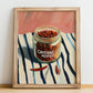 Cayenne Pepper – on Striped Tablecloth, Spices Still Life, no-text version framed in wood