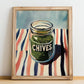 Chives – on Striped Tablecloth, Spices Painting, no-text version framed in wood