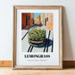 Lemongrass – Italian Street Café Scene, Spices Wall Illustration, in wooden frame leaning on the floor