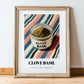 Clove Basil – on Striped Tablecloth, Spices Poster, in wooden frame leaning on the floor