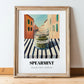 Spearmint – Italian Urban Café Scene, Spices Poster, in wooden frame leaning on the floor