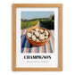 Button – Green Valley Landscape, Mushrooms Poster, set in oak frame