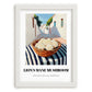Lion’s Mane Mushroom – White village Café on the Corner, Mushrooms Painting, placed in minimal white frame