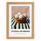 Puffball Mushroom – on Striped Tablecloth, Mushrooms Illustration, set in oak frame