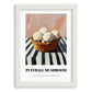 Puffball Mushroom – on Striped Tablecloth, Mushrooms Illustration, placed in minimal white frame
